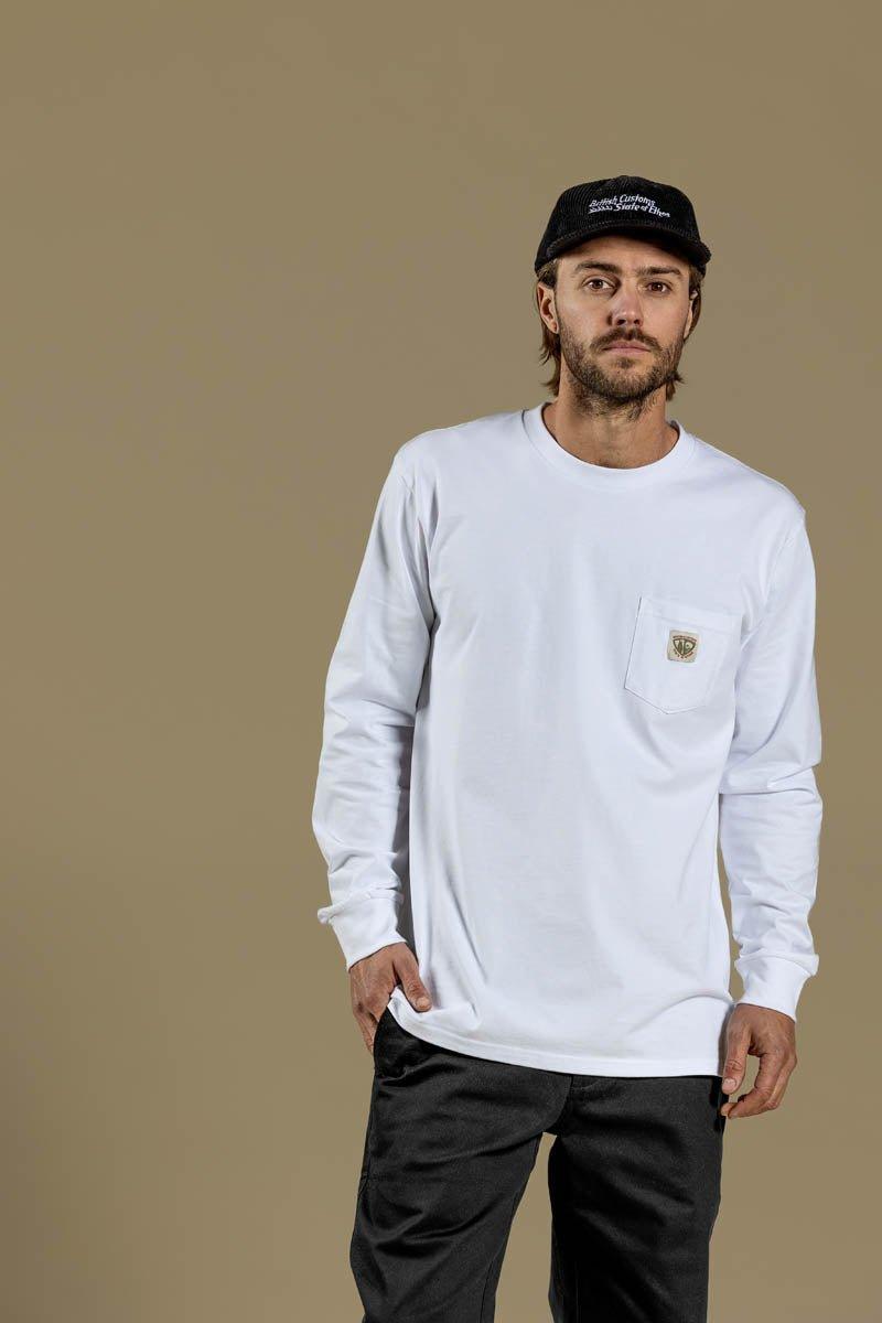 The Icon And Shield Longsleeve Pocket T | White - British Customs